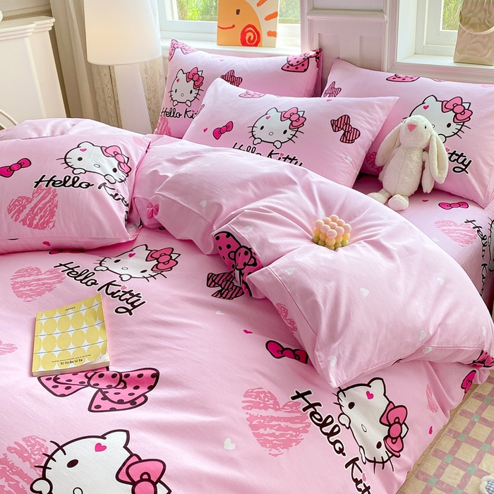 91家纺网 家纺一手货源 找家纺 爱丽丝 2025新款正版授权三丽鸥全棉40支13372单被套 开心凯蒂