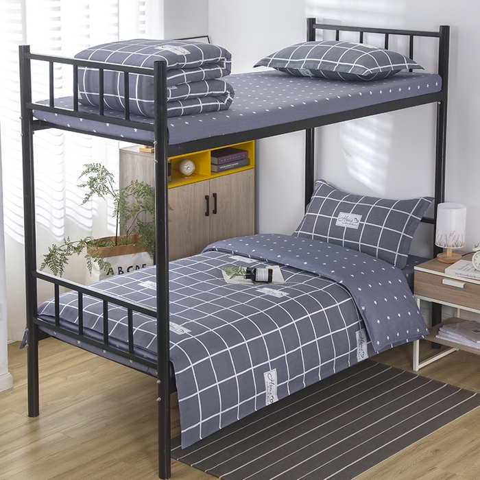 91家纺网 家纺一手货源 找家纺 乐旗 2025新款全棉12868学生宿舍三件套纯棉六件套装 绅士风范-灰