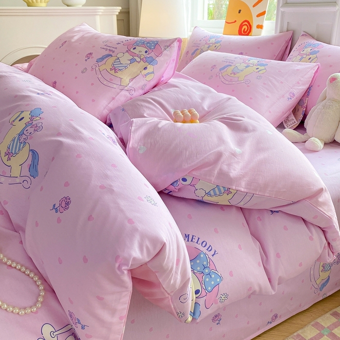 91家纺网 家纺一手货源 找家纺 爱丽丝 2025新款正版授权三丽鸥全棉40支13372单被套 木马美乐蒂