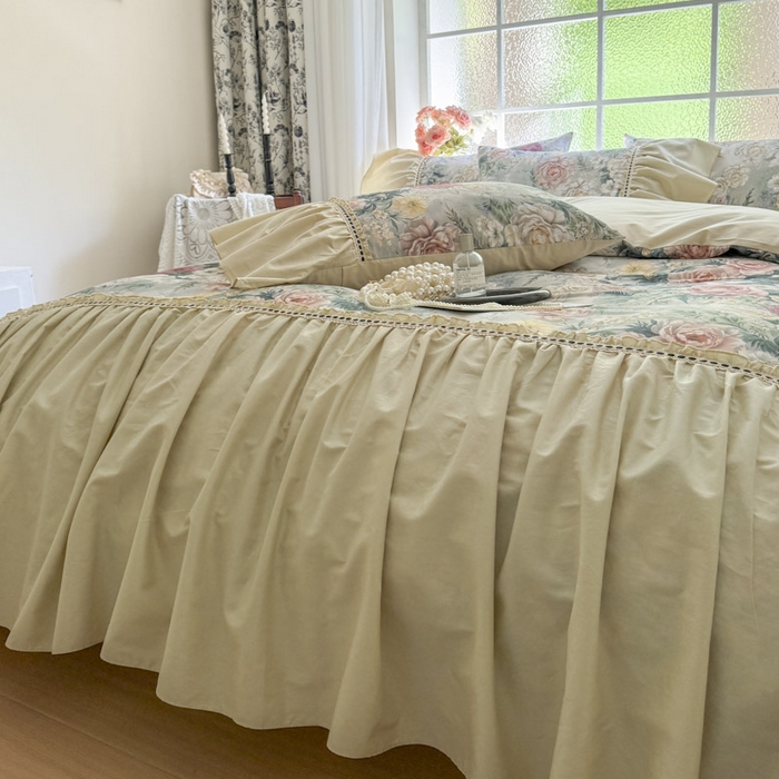 91家纺网 家纺一手货源 找家纺 （总）亲亲公主 2025新款全棉法式宽花边四件套-浅浅爱