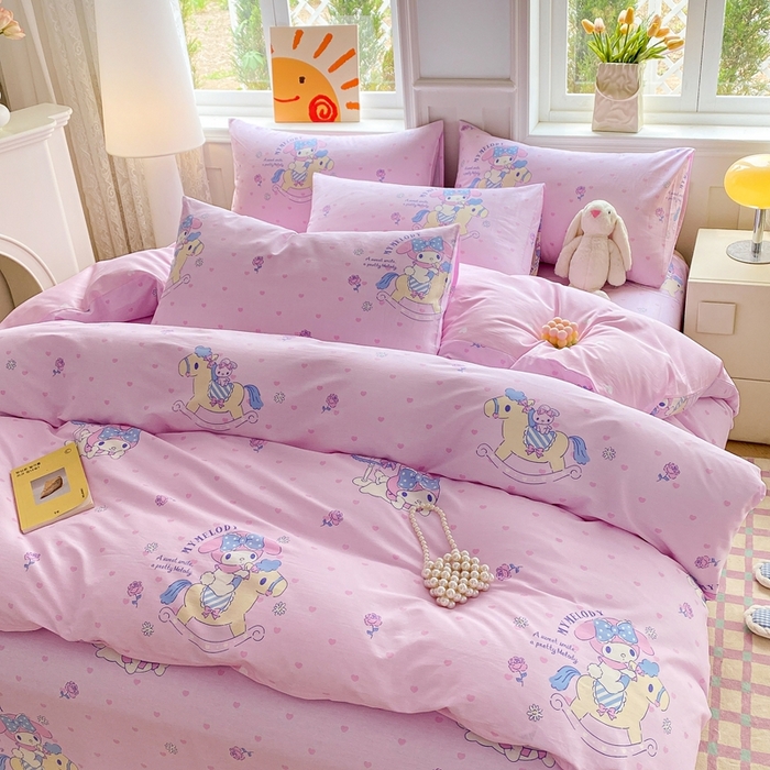 91家纺网 家纺一手货源 找家纺 爱丽丝 2025新款正版授权三丽鸥全棉40支13372单被套 木马美乐蒂