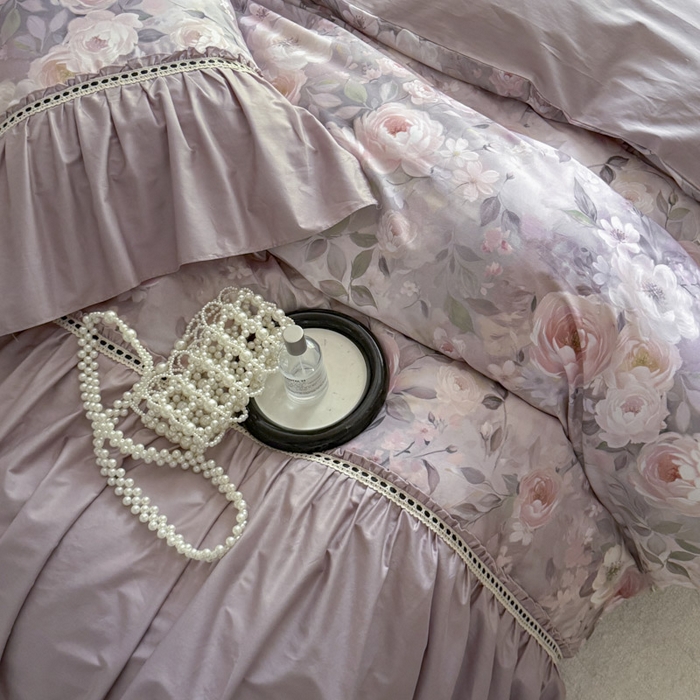 91家纺网 家纺一手货源 找家纺 （总）亲亲公主 2025新款全棉法式宽花边四件套-玫瑰庄园
