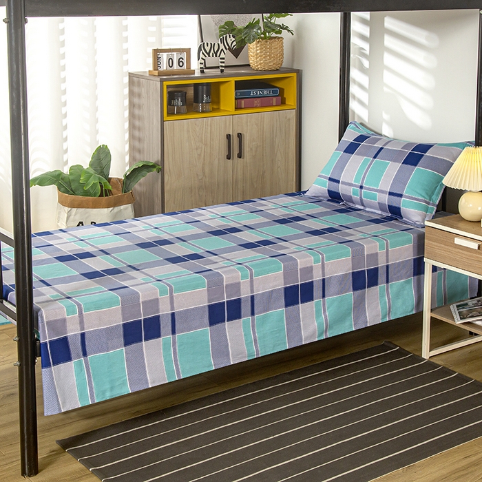 91家纺网 家纺一手货源 找家纺 乐旗 2025新款全棉12868学生宿舍三件套纯棉六件套装 学生格