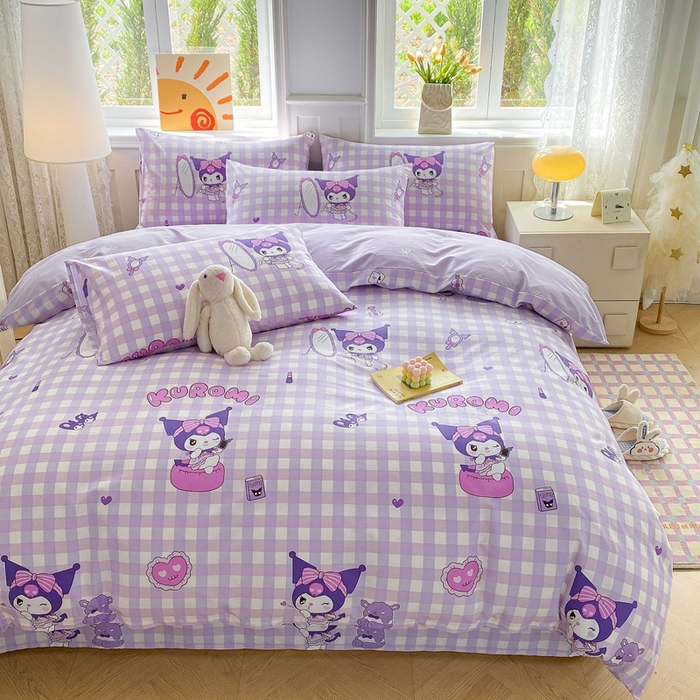 91家纺网 家纺一手货源 找家纺 爱丽丝 2025新款正版授权三丽鸥全棉40支13372单被套 格子库洛米