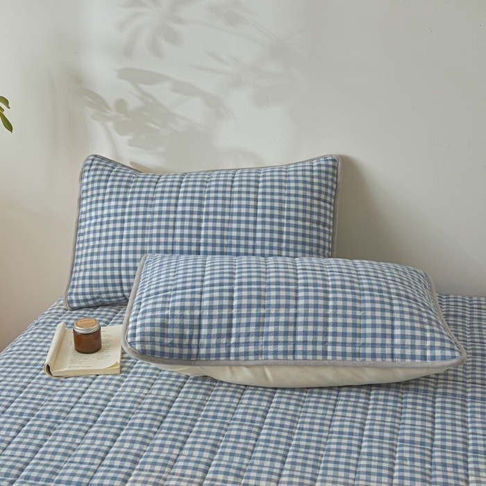 91家纺网 家纺一手货源 找家纺 伊人坊 2025新款A类全棉色织水洗棉大豆夹棉床笠 艾格 浅蓝