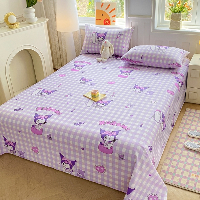 91家纺网 家纺一手货源 找家纺 爱丽丝 2025新款正版授权三丽鸥全棉单床单 格子库洛米