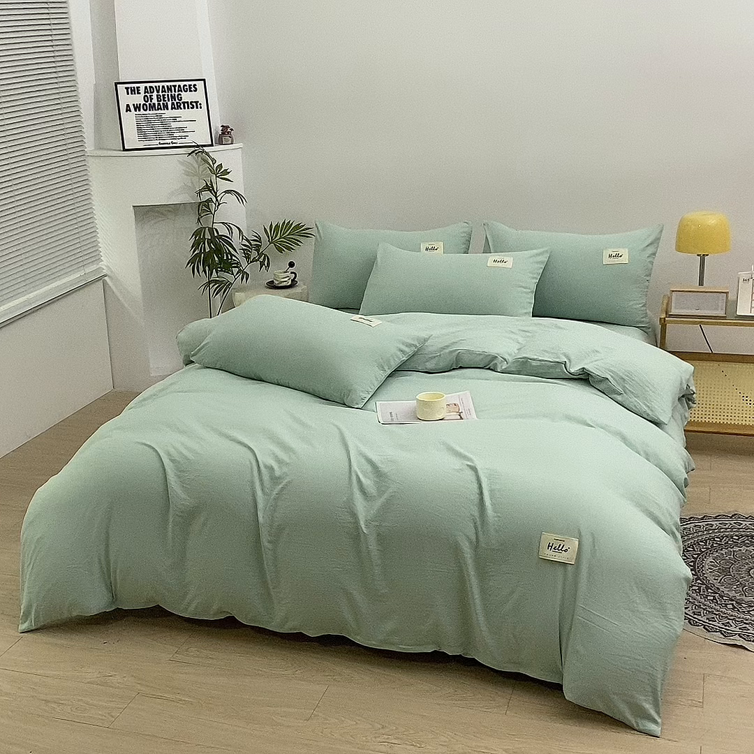 91家纺网 家纺一手货源 找家纺 优米家纺 2025新款水洗亲肤磨毛四件套 珊瑚绿