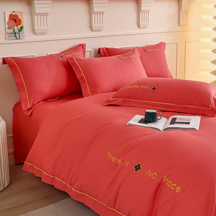 91家纺网 家纺一手货源 找家纺 （总）宇彬家纺 2025直播热新款13374全棉母婴级压线一字绣宽边被套纯色刺绣四件套贡缎新疆长绒字母轻奢