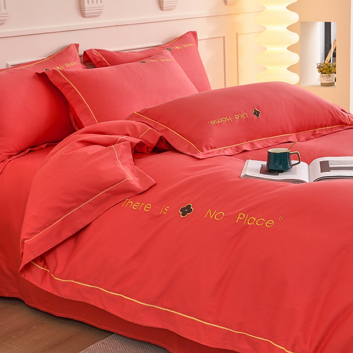 91家纺网 家纺一手货源 找家纺 （总）宇彬家纺 2025直播热新款13374全棉母婴级压线一字绣宽边被套纯色刺绣四件套贡缎新疆长绒字母轻奢