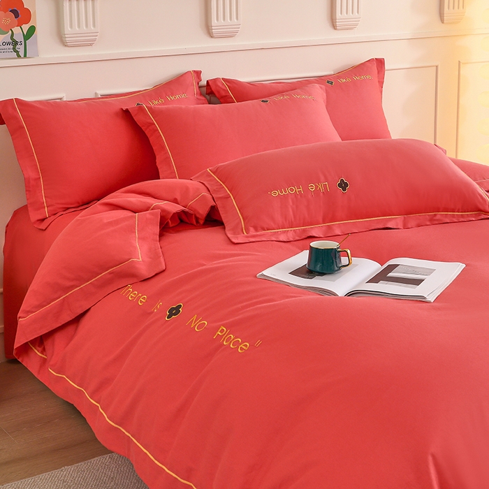 91家纺网 家纺一手货源 找家纺 （总）宇彬家纺 2025直播热新款13374全棉母婴级压线一字绣宽边被套纯色刺绣四件套贡缎新疆长绒字母轻奢