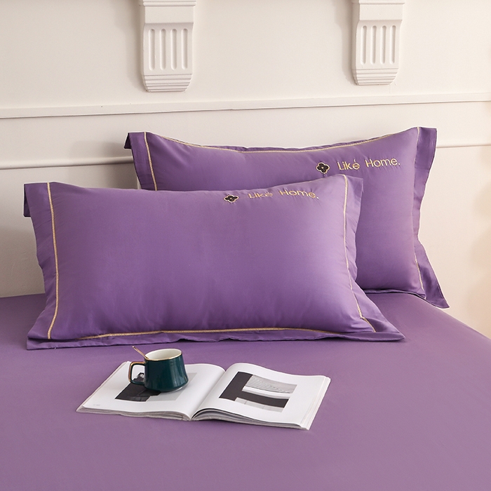 91家纺网 家纺一手货源 找家纺 宇彬家纺 2025直播热新款13374全棉母婴级压线一字绣宽边被套纯色刺绣四件套贡缎新疆长绒字母轻奢 暖系列-典雅紫