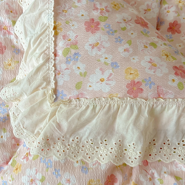 91家纺网 家纺一手货源 找家纺 仟网汇 2025新款皱皱纱花边床裙四件套多功能夏被夏凉被空调被四件套四季通用 蔷薇恋人