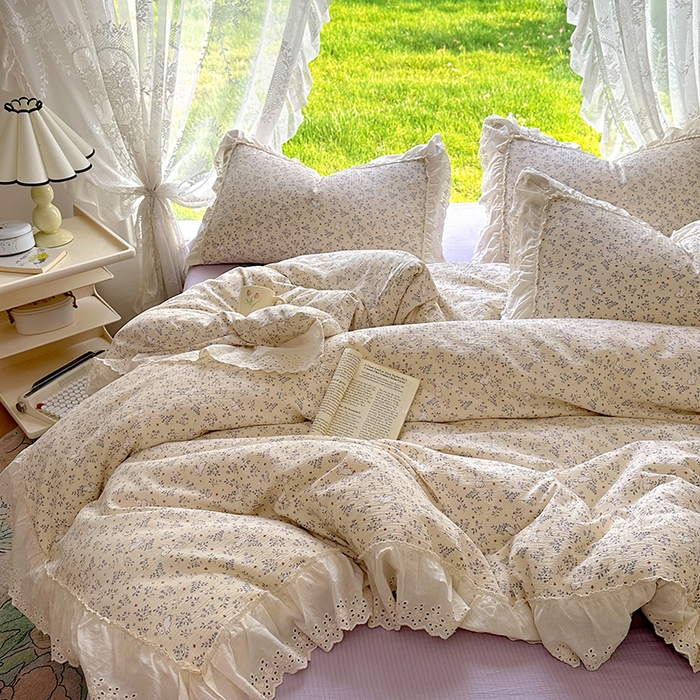 91家纺网 家纺一手货源 找家纺 仟网汇 2025新款皱皱纱花边床裙四件套多功能夏被夏凉被空调被四件套四季通用 花丛兔