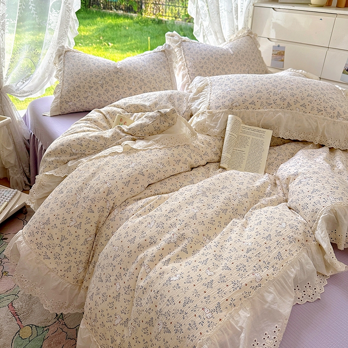 91家纺网 家纺一手货源 找家纺 仟网汇 2025新款皱皱纱花边床裙四件套多功能夏被夏凉被空调被四件套四季通用 花丛兔