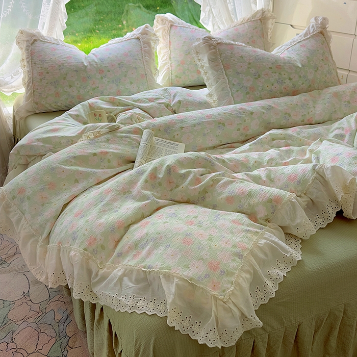 91家纺网 家纺一手货源 找家纺 仟网汇 2025新款皱皱纱花边床裙四件套多功能夏被夏凉被空调被四件套四季通用 半夏