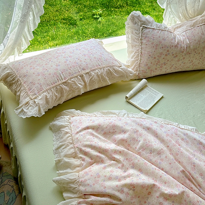 91家纺网 家纺一手货源 找家纺 仟网汇 2025新款皱皱纱花边床裙四件套多功能夏被夏凉被空调被四件套四季通用 桃花灼灼
