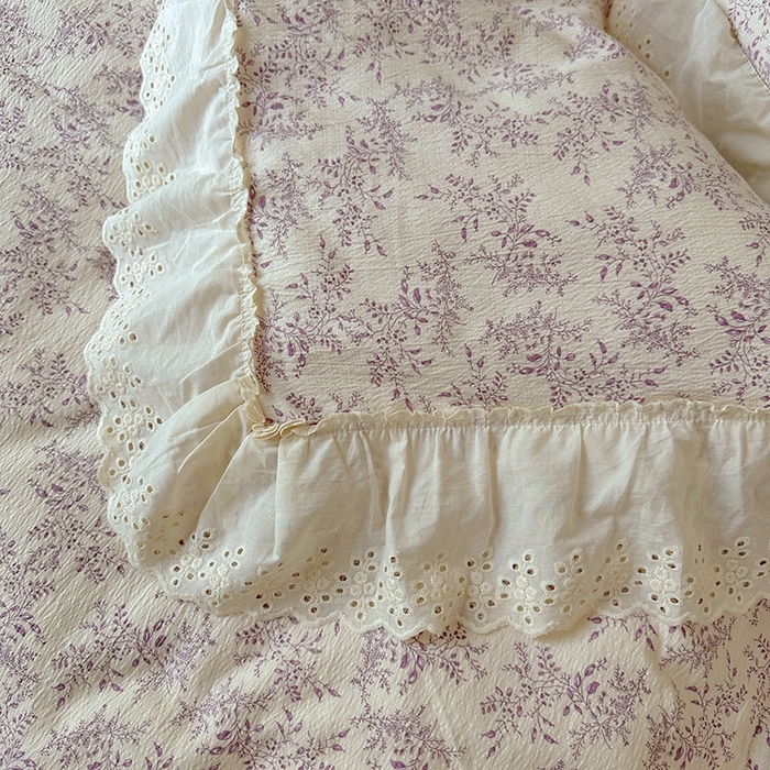 91家纺网 家纺一手货源 找家纺 仟网汇 2025新款皱皱纱花边床裙四件套多功能夏被夏凉被空调被四件套四季通用 风信紫