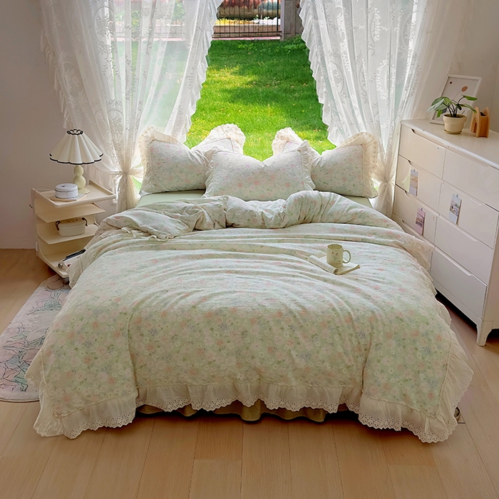 91家纺网 家纺一手货源 找家纺 仟网汇 2025新款皱皱纱花边床裙四件套多功能夏被夏凉被空调被四件套四季通用 半夏