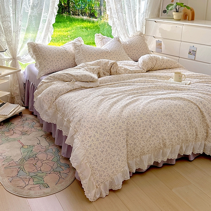 91家纺网 家纺一手货源 找家纺 仟网汇 2025新款皱皱纱花边床裙四件套多功能夏被夏凉被空调被四件套四季通用 花丛兔