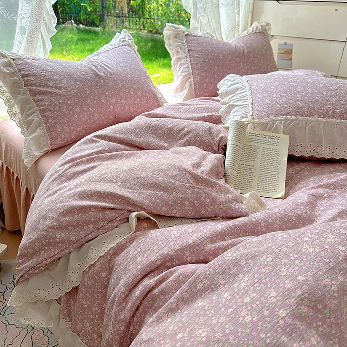 91家纺网 家纺一手货源 找家纺 仟网汇 2025新款皱皱纱花边床裙四件套多功能夏被夏凉被空调被四件套四季通用 樱花洛