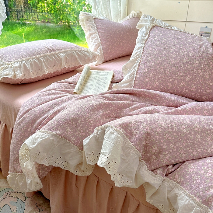 91家纺网 家纺一手货源 找家纺 仟网汇 2025新款皱皱纱花边床裙四件套多功能夏被夏凉被空调被四件套四季通用 樱花洛