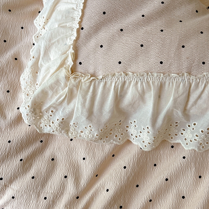 91家纺网 家纺一手货源 找家纺 仟网汇 2025新款皱皱纱花边床裙四件套多功能夏被夏凉被空调被四件套四季通用 甜美波点