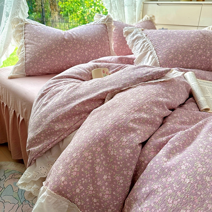 91家纺网 家纺一手货源 找家纺 仟网汇 2025新款皱皱纱花边床裙四件套多功能夏被夏凉被空调被四件套四季通用 樱花洛
