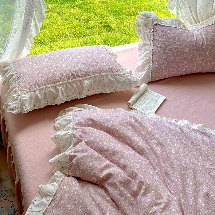 91家纺网 家纺一手货源 找家纺 仟网汇 2025新款皱皱纱花边床裙四件套多功能夏被夏凉被空调被四件套四季通用 樱花洛