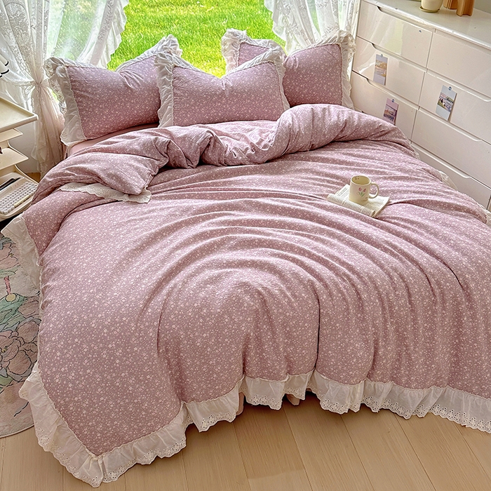 91家纺网 家纺一手货源 找家纺 仟网汇 2025新款皱皱纱花边床裙四件套多功能夏被夏凉被空调被四件套四季通用 樱花洛