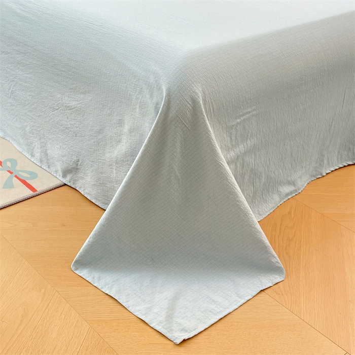 91家纺网 家纺一手货源 找家纺 梦舒羽 2025新款皱皱双层纱床单宿舍1.2m防尘床单 皱皱天蓝