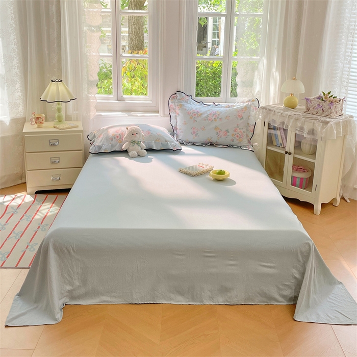 梦舒羽 2025新款皱皱双层纱床单宿舍1.2m防尘床单 皱皱天蓝