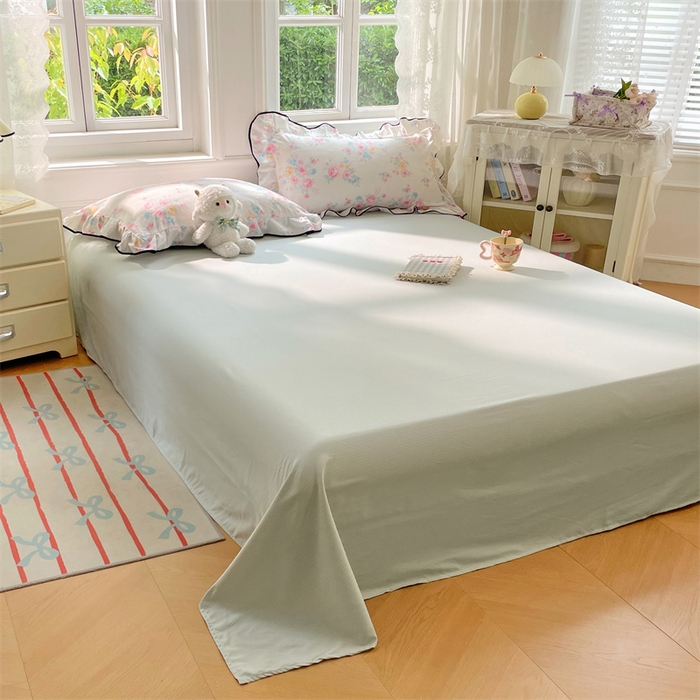 91家纺网 家纺一手货源 找家纺 梦舒羽 2025新款皱皱双层纱床单宿舍1.2m防尘床单 皱皱浅绿