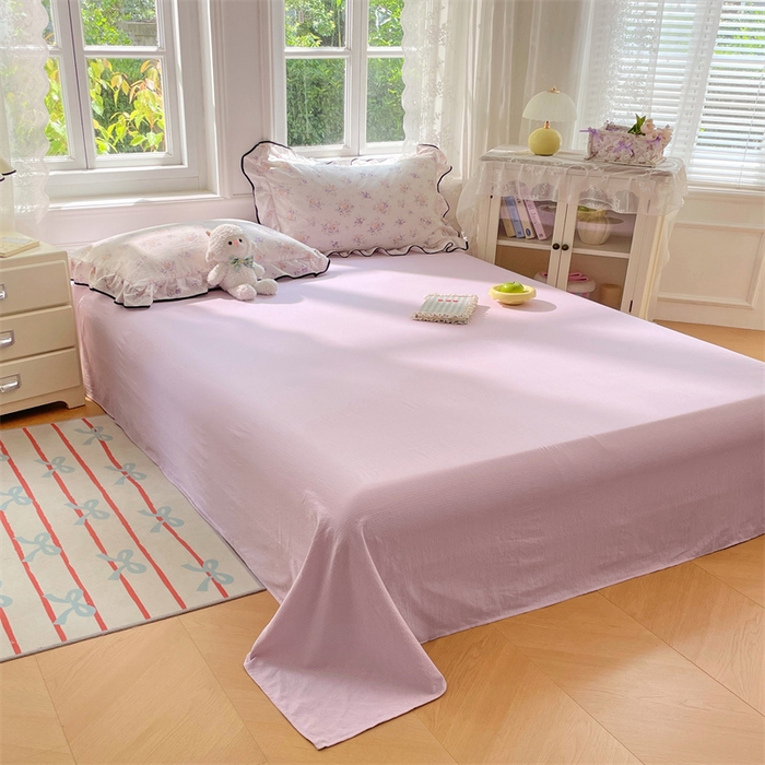 91家纺网 家纺一手货源 找家纺 梦舒羽 2025新款皱皱双层纱床单宿舍1.2m防尘床单 皱皱淡紫