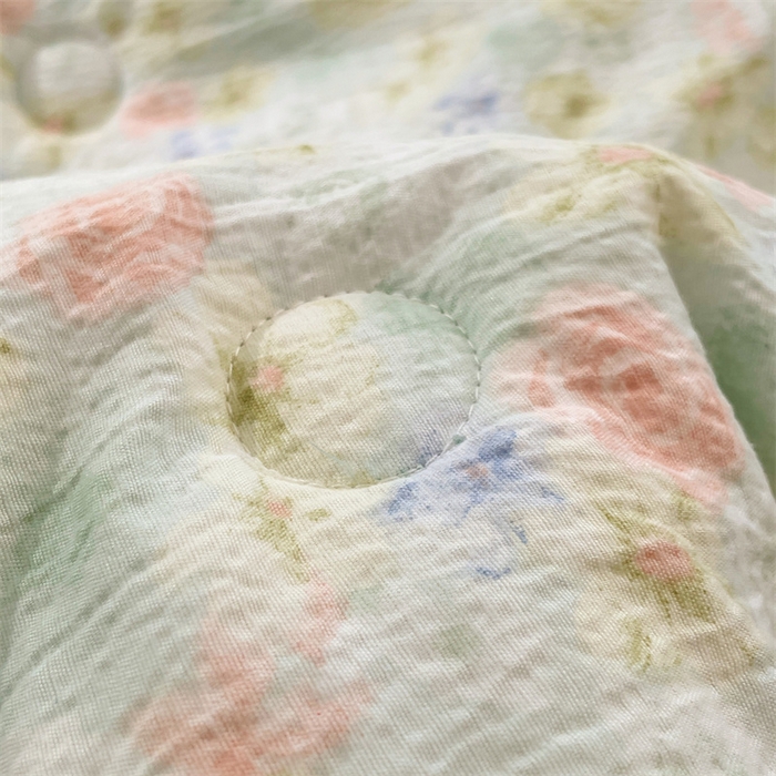 91家纺网 家纺一手货源 找家纺 梦舒羽 2025新款皱皱双层纱花边夏被夏凉被三件套薄被芯宿舍空调被 四件套 春日初见