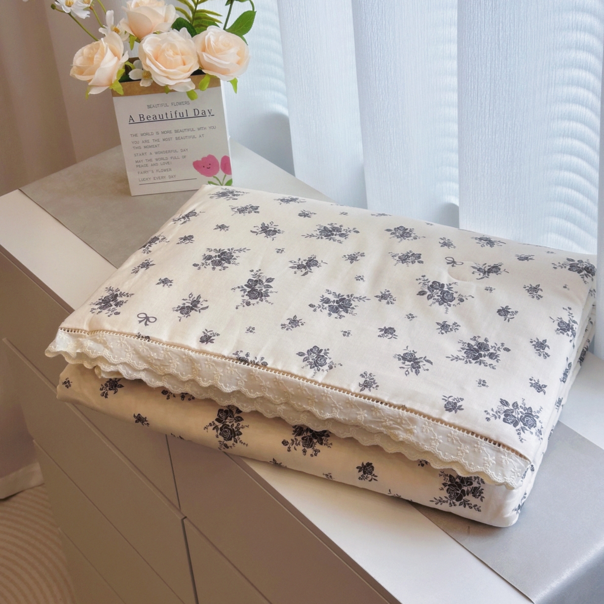 黛馨 2025春夏新款全棉纯棉A类双层纱工艺款夏被夏凉被空调被四件套蕾丝款 白芽