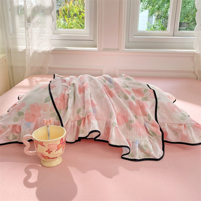 91家纺网 家纺一手货源 找家纺 梦舒羽 2025新款皱皱双层纱花边枕套宿舍情侣枕芯套单人枕头套 倾城之恋