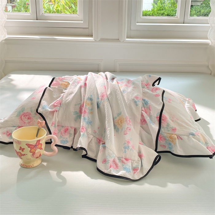 91家纺网 家纺一手货源 找家纺 梦舒羽 2025新款皱皱双层纱花边枕套宿舍情侣枕芯套单人枕头套 朝花夕拾