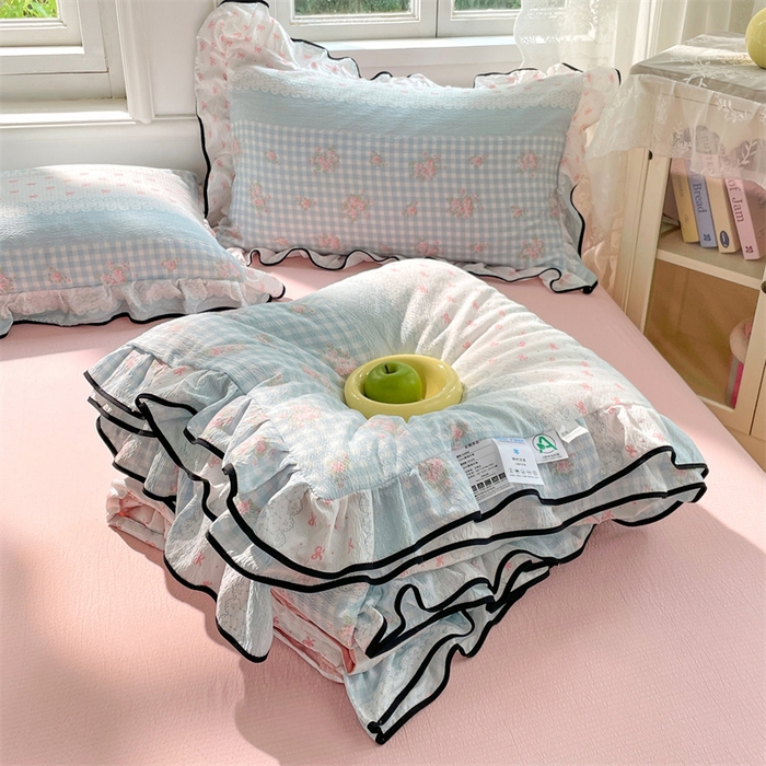 91家纺网 家纺一手货源 找家纺 梦舒羽 2025新款皱皱双层纱花边枕套宿舍情侣枕芯套单人枕头套 浮生若梦