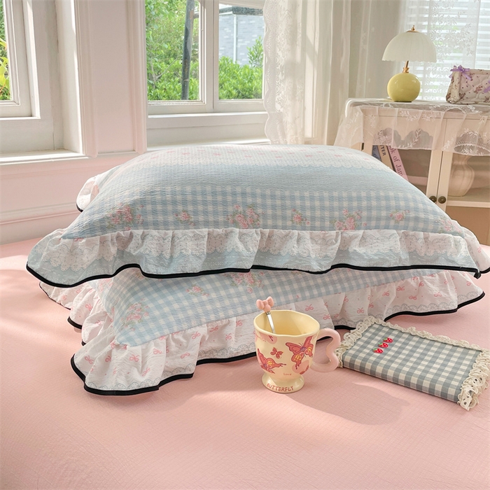 91家纺网 家纺一手货源 找家纺 梦舒羽 2025新款皱皱双层纱花边枕套宿舍情侣枕芯套单人枕头套 浮生若梦