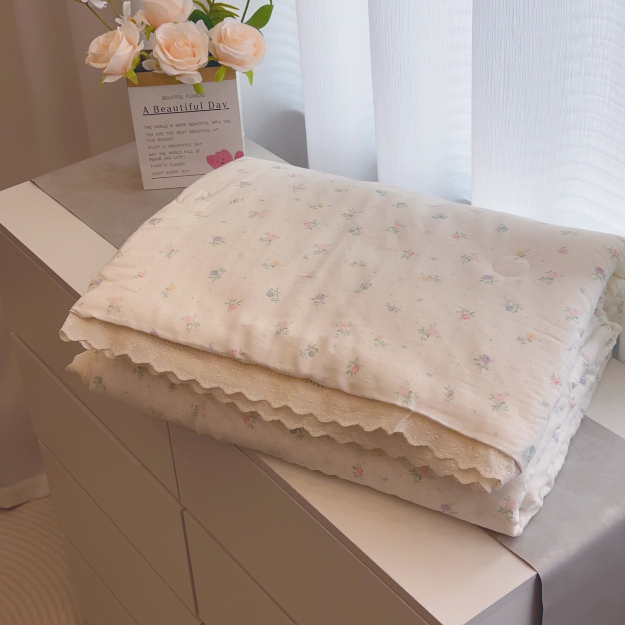 黛馨 2025春夏新款全棉纯棉A类双层纱工艺款夏被夏凉被空调被四件套蕾丝款 薄荷初夏