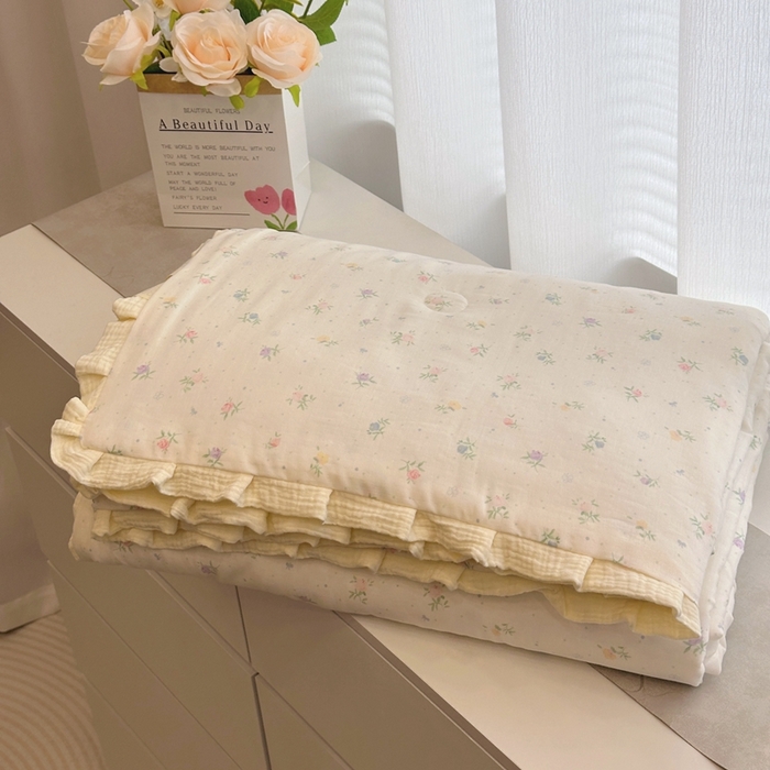 91家纺网 家纺一手货源 找家纺 （总）黛馨 2025春夏新款全棉纯棉A类双层纱工艺款夏被夏凉被空调被四件套皱皱边款