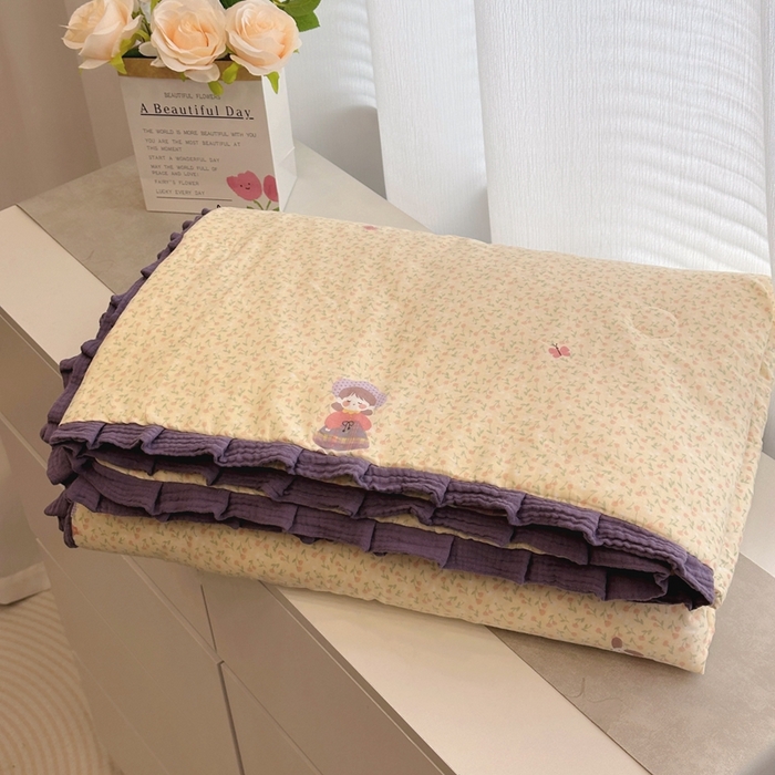 91家纺网 家纺一手货源 找家纺 （总）黛馨 2025春夏新款全棉纯棉A类双层纱工艺款夏被夏凉被空调被四件套皱皱边款