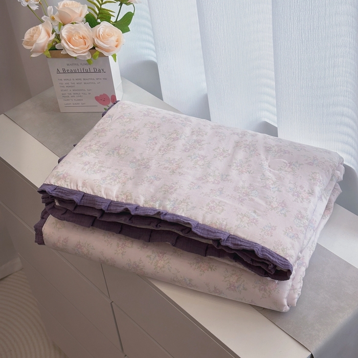 91家纺网 家纺一手货源 找家纺 （总）黛馨 2025春夏新款全棉纯棉A类双层纱工艺款夏被夏凉被空调被四件套皱皱边款