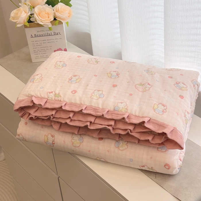 91家纺网 家纺一手货源 找家纺 （总）黛馨 2025春夏新款全棉纯棉A类双层纱工艺款夏被夏凉被空调被四件套皱皱边款