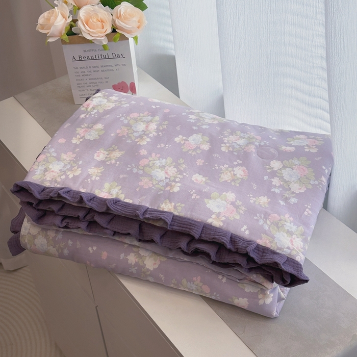 91家纺网 家纺一手货源 找家纺 （总）黛馨 2025春夏新款全棉纯棉A类双层纱工艺款夏被夏凉被空调被四件套皱皱边款