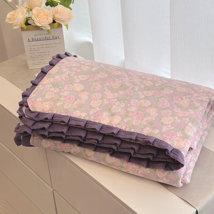 91家纺网 家纺一手货源 找家纺 （总）黛馨 2025春夏新款全棉纯棉A类双层纱工艺款夏被夏凉被空调被四件套皱皱边款