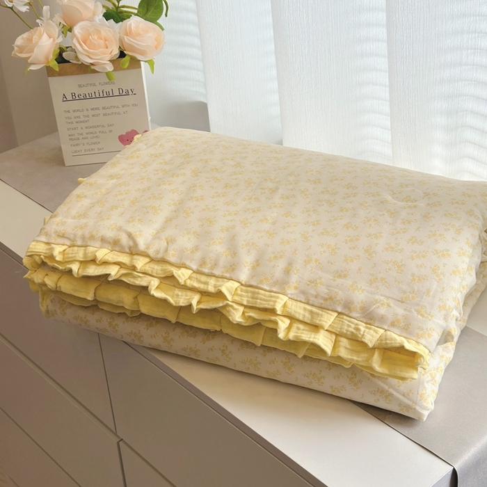 黛馨 2025春夏新款全棉纯棉A类双层纱工艺款夏被夏凉被空调被四件套皱皱边款 晴天