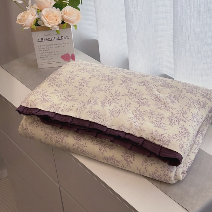 黛馨 2025春夏新款全棉纯棉A类双层纱工艺款夏被夏凉被空调被四件套皱皱边款 紫萱