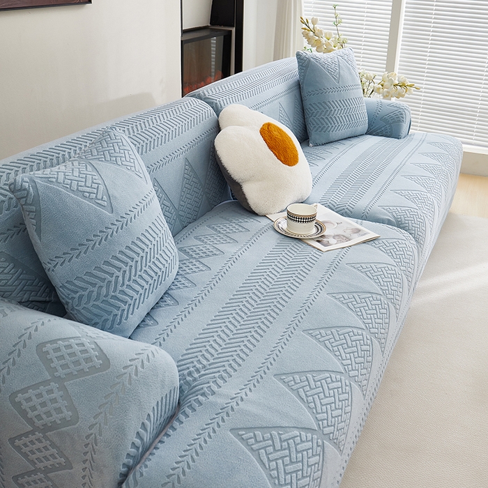 91家纺网 家纺一手货源 找家纺 丝绮鹿 2025新款菲亚沙发套（直排松紧款） 淡蓝