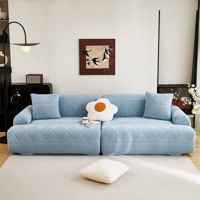 91家纺网 家纺一手货源 找家纺 丝绮鹿 2025新款菲亚沙发套（直排松紧款） 淡蓝